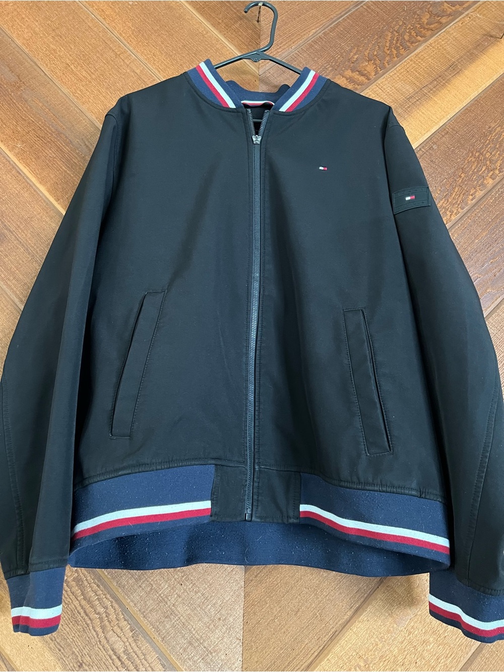 Tommy Hilfiger Black Bomber Jacket with Red-White-Blue Trim